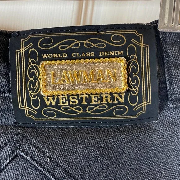 Vintage Lawman Cut Out Sides Studded Slim Fit Western Jeans Black VTG Size 7 - Picture 8 of 11